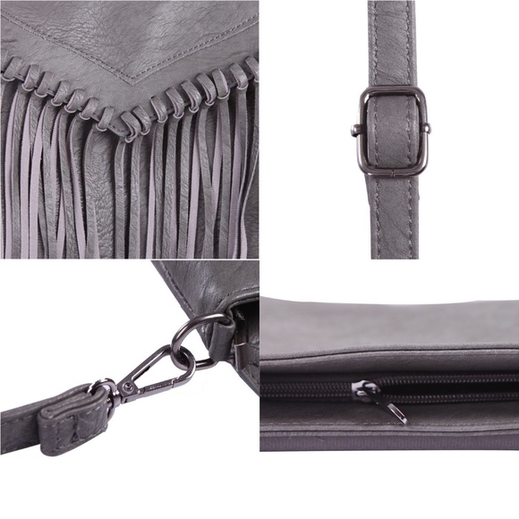 🌺 PURSE FRINGE CROSSBODY PURSE BAG BOHO BLACK LUV - Picture 6 of 8